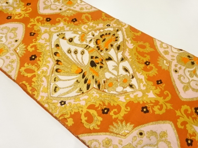 JAPANESE KIMONO / ANTIQUE FUKURO OBI / SILK / WOVEN FLOWER & BIRD SARASA